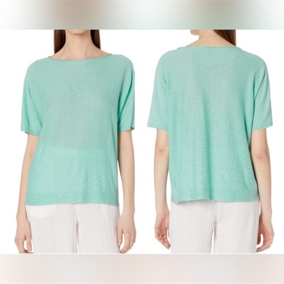 Eileen Fisher Tops - Eileen Fisher Organic Linen Cotton Bateau Neck Top Calypso Green Sz Small